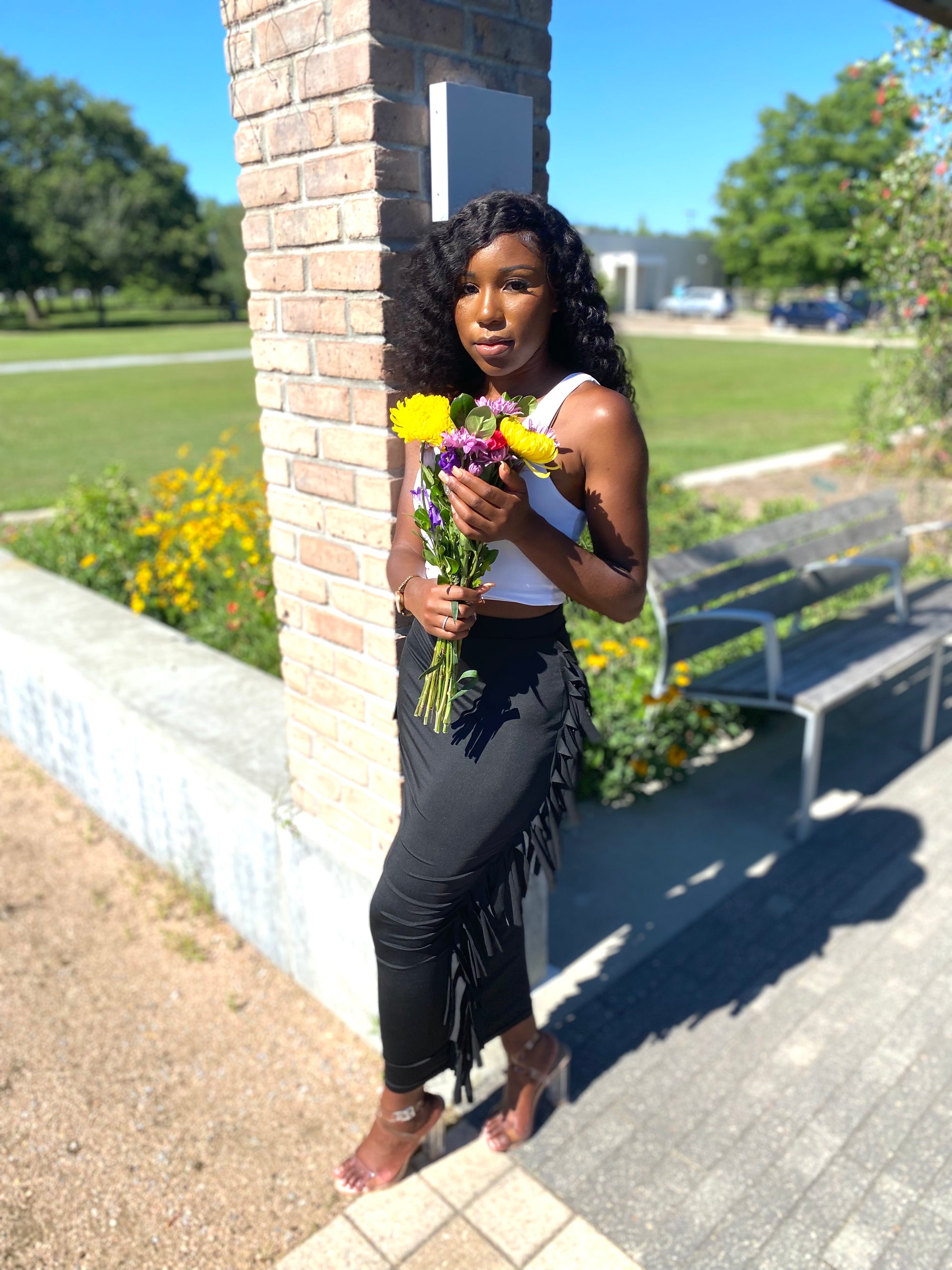 Black fringe maxi clearance skirt